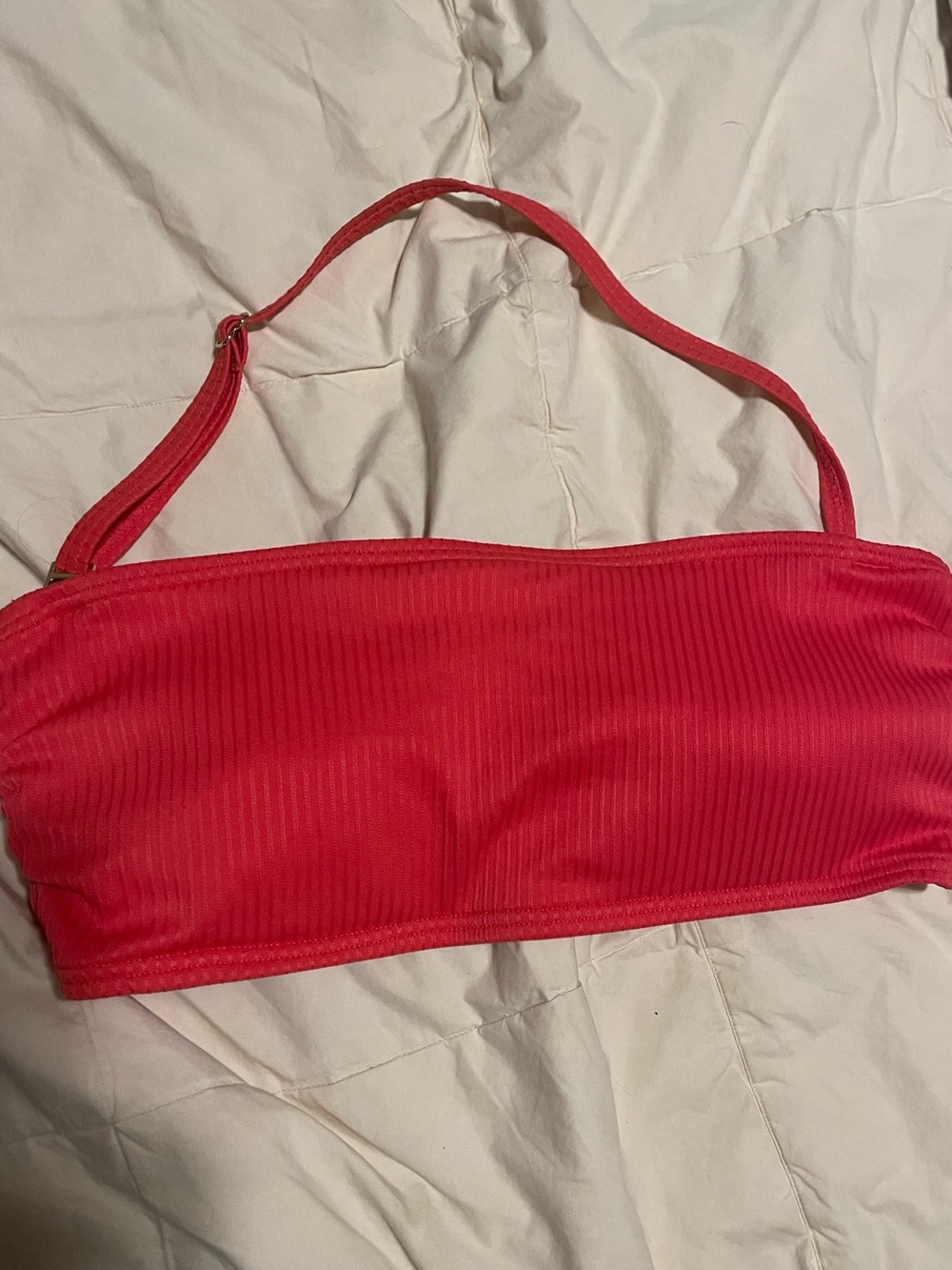 Ribbed Red Strapless Bikini Top